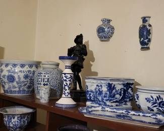 Huge selection of old blue and white 