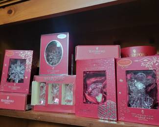 Lots of Waterford and Waterford Marquis ornaments and decor items.