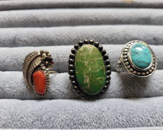 Native American sterling and turquoise & coral rings .