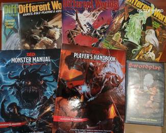 dungeons and dragons books and lots of table top role playing games
