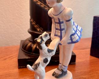 Vintage porcelain girl and dog decor