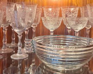 Sets of etched glass glassware 