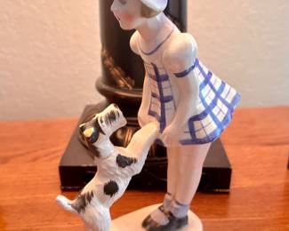 Vintage porcelain girl and dog decor