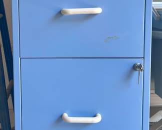 rolling blue file cabinet