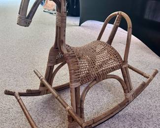 Vintage basket weaved and bamboo rocking horse