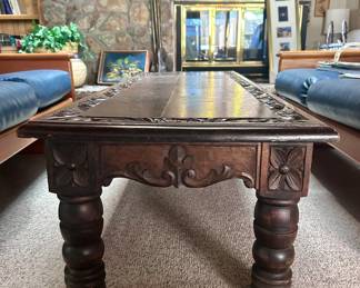 Dark wood carved long coffee table
