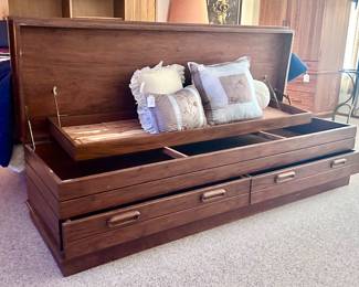 Mid century modern wood chest with drawers 