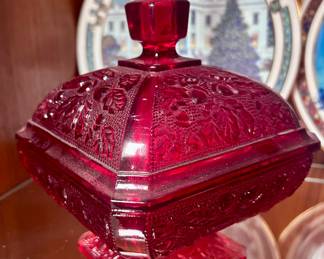 Vintage ruby red jeannette glass candy dish