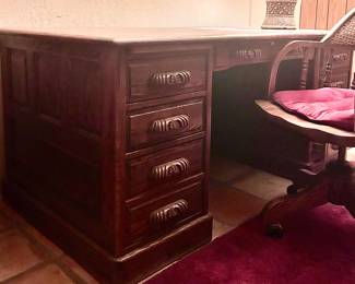 Wood office desk with organizational drawers