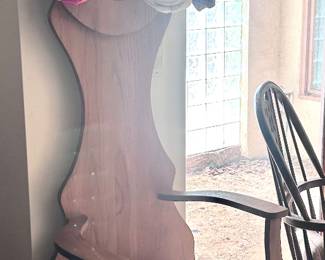 Vintage wood hat rack and chair with storage drawer and mirror