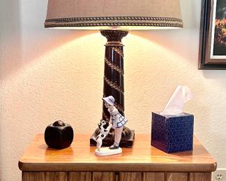 Bedside table nightstand with storage cabinets and mid century modern lamp