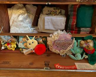 Vintage linens and baby toys