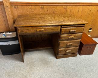 Vintage Solid Wood Desk and File Box. Paper Shredder