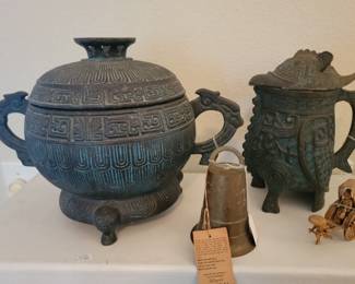 James Mont Style MCM Asian Ice Bucket , Sacred Pipal Tree Bell and James Mont Style MCM Asian Lined Pitcher