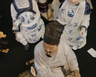 Asian Emperor and Empress Porcelain Figurines and Chinese Ceramic Shiwan Medicine Man