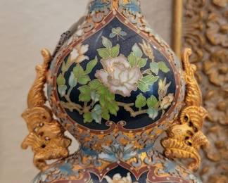 1 of 2 Chinese Cloisonne Enamel Oil Bottle with Gold Filigree