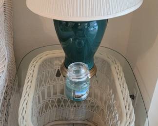 Wicker & Glass Top Side Table