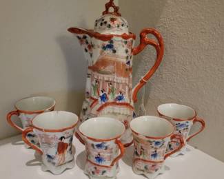 Japanese Kutani Porcelain  Chocolate Pot Set