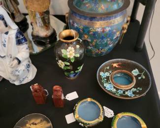 Large Cloisonne Ginger Jar , Dogwood Flower Vase, and Ashtray