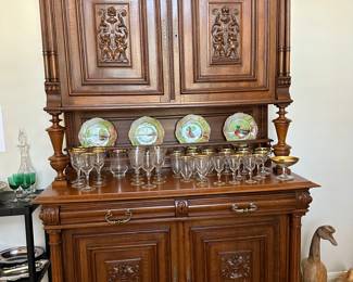 1800's German Solid Walnut Pewter Cabinet (so-called because the pewter steins would be displayed). Pegged in three separate pieces.