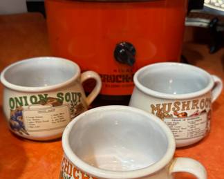 Vintage Crock Pot and soup bowls