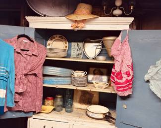 This cabinet likely held a lot of pies, or later a collection of fabrics used to sew figure skating uniforms. Either way, some history. Also good bones.