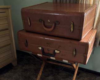 Vintage suitcases and THE most sought after item at all of our sales- the folding luggage stand!