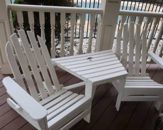 Seaside  casual furniture  company.  It  is  a  connected pair of chairs with  a  table  also connected.  