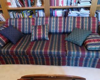 *    3  cushion  plaid  sofa.  It  is  92"  wide  and 36"  deep.  