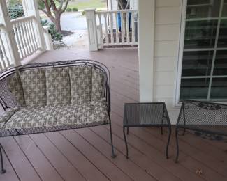 Woodard  loveseat and  two  small  tables.