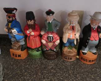 bar  decor, set of 5 decanters