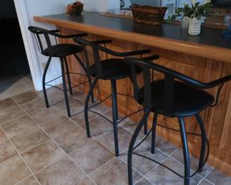 three metal   black  bar  stools