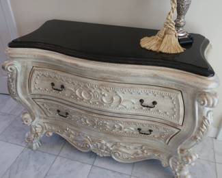 *        Bombay style chest with  marble top.  Size  is  48"  x  20".  