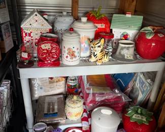 Cookie Jars & canisters, cups, decor, candles and much more in sheds