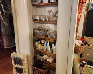 Various cosmetics, toiletries, etc in hallway closet 