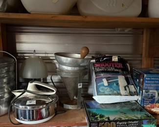 Lamp, strainer with pestle & stand, electric cookie, canapé & candy maker, puzzle, another radio & more n shed