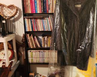 Book shelf - books - fur coat 