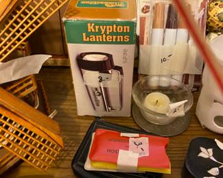 Candles, markers, Krypton lantern, etc 