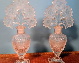 Set of Two Imperial Glass Co. For Irice Vintage 1940’s Sunflower Perfume Bottle & Stopper