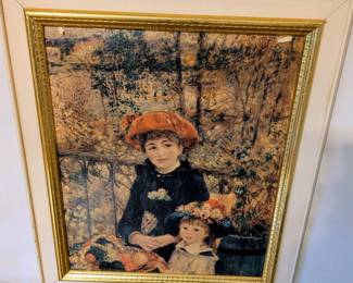 1950's Reproduction Oil Painting on Canvas of Two Sisters On the Terrace By Pierre- Auguste Renoir