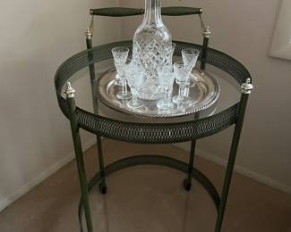 Bar cart & crystal decanter and glasses