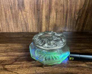 Manganese Glass Trinket Jar with Metal Lid