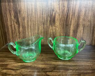Green Uranium Glass Cream & Sugar Set