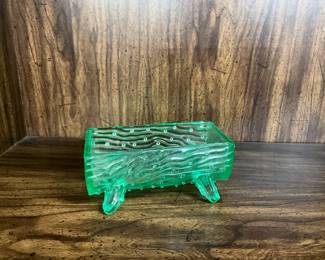 Green Uranium Glass Trough Sugar Bowl