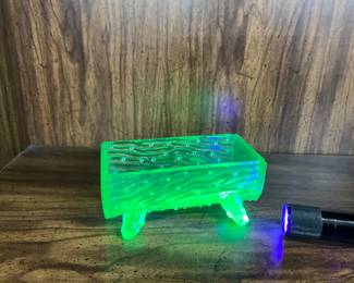 Green Uranium Glass Trough Sugar Bowl