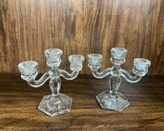 Manganese Clear Glass Westmoreland Candlestick Holders 