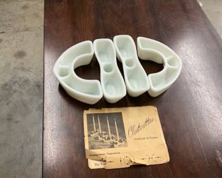 1950's Fenton White Milk Glass Clusterette 4pc  Floral Candle Set