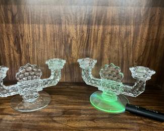 Manganese Clear Glass Fostoria Candle Holders