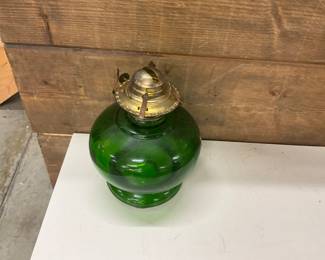 Green Glass Oil Lamp