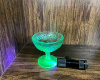 Green Uranium Glass Sherbert Dish